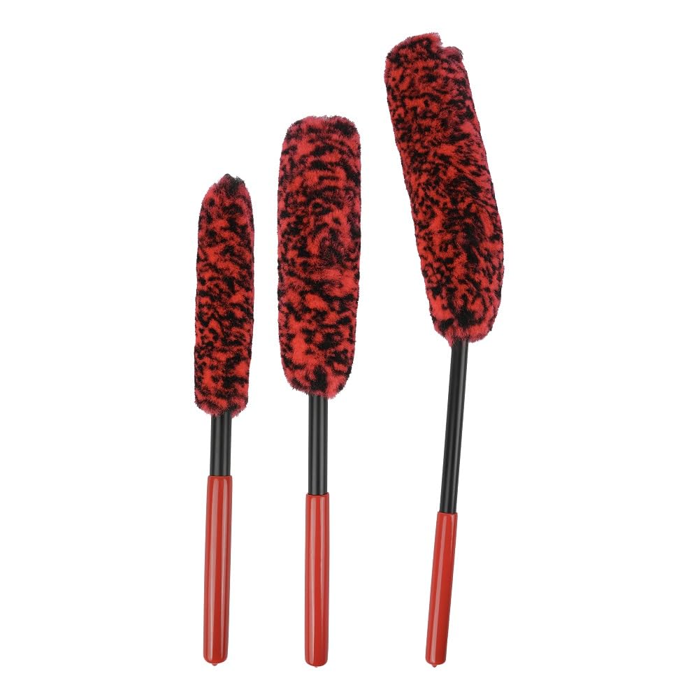 WashNinja Alloy Wheel Cleaning Brush | Wheel Woolie Style Brush Set of 3 | Scratch-Free Rim & Spoke Cleaner