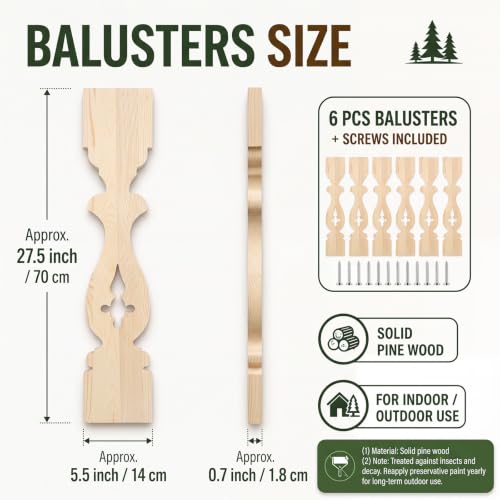 Sintuff Balaustres de madera para barandilla de cubierta interior 2