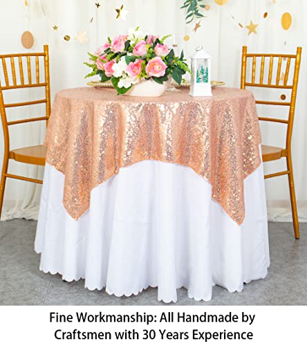 50''X50'' Square Rose Gold Sequin Tablecloth Glitter Table Overlays Small Sequin Table Cloth For Round Tables Sequin Overlays, Runners, Gatsby Wedding, Glam Wedding Decor, Vintage Weddings #TOP2