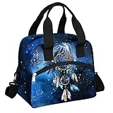 FengQuGou Blue Galaxy Watercolor Dream Catcher Insulated Lunch Bags for Women Men Adult Reusable Lun