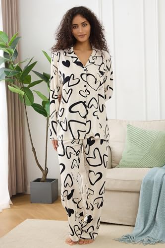 Image of YiNi LuLu Womens Pajamas Set 2 Piece Long Sleeve Sleepwear Button Down Pjs Lounge Set Nightwear with Pockets