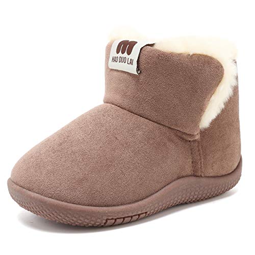 KEESKY Boots for Toddler Boy Size 4.5 Chestnut Suede Fur Lined Winter Warm Kids Footwear Shoes