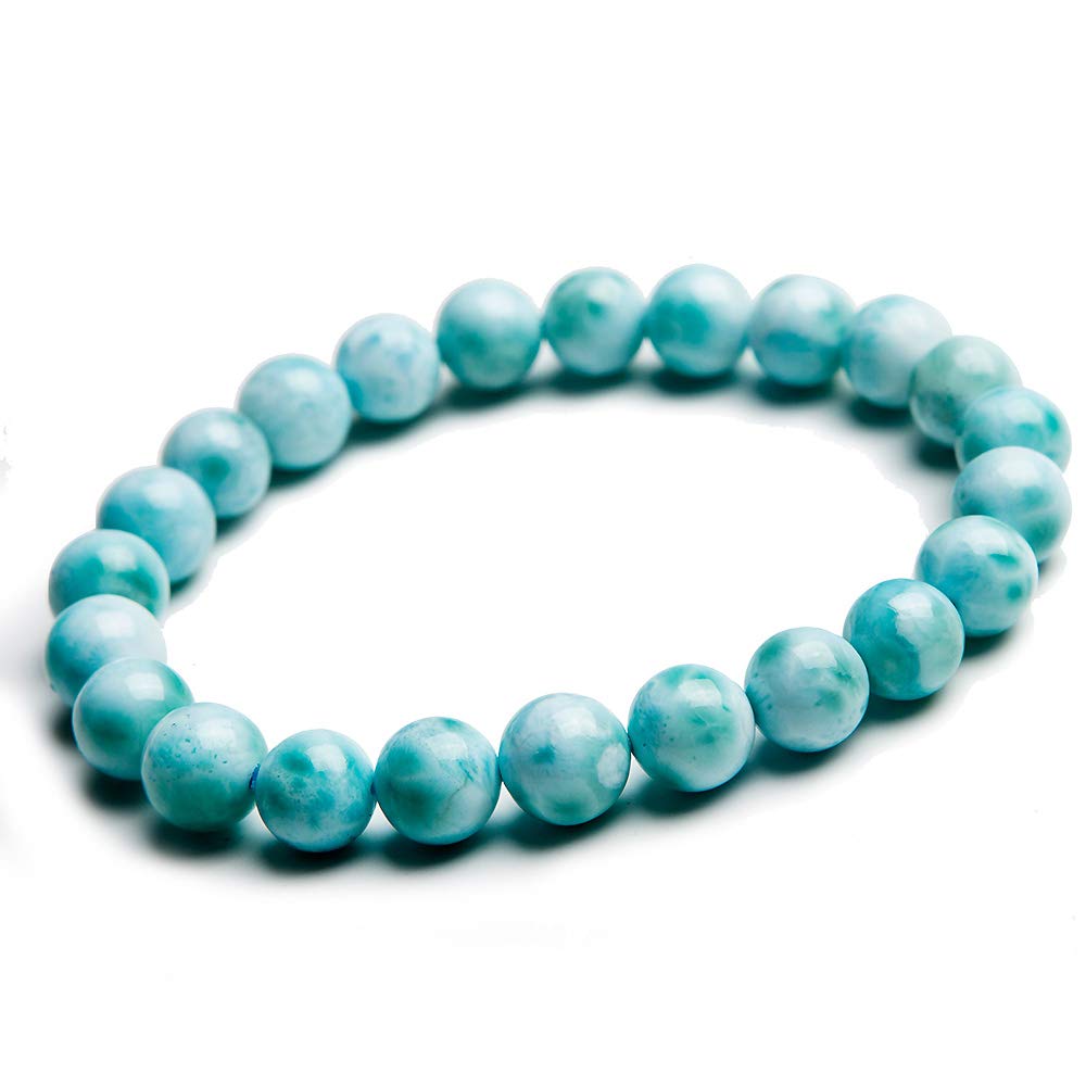 Bracelet Larimar Bleu Naturel 8mm - Cadeau Idéal Mixte en Perles Rondes