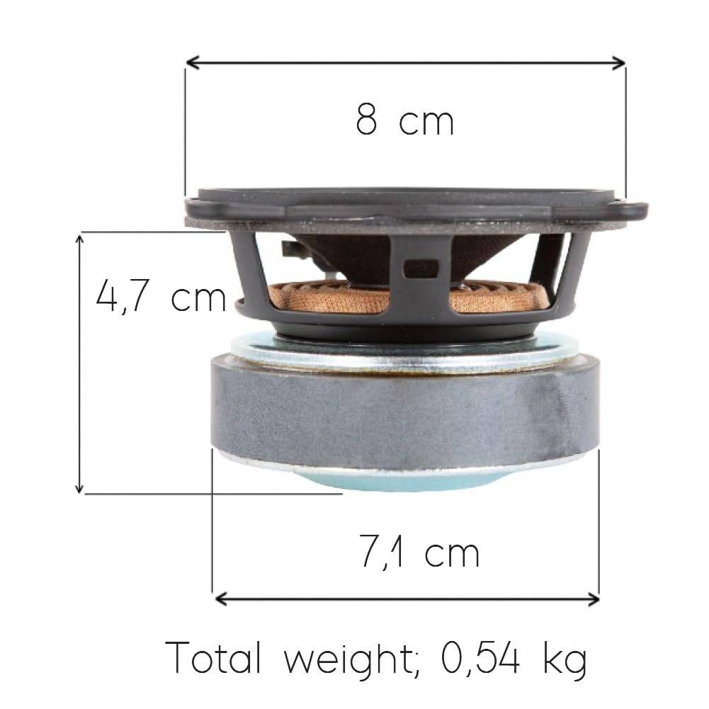 KIT SET PER FAITAL PRO 3FE25 4 ohm, 1 woofer altoparlante diffusore da 8 cm 80 mm 3" di diametro, da 20 watt rms e 40 watt max, sensibilità 91 db, per auto, 1 pezzo