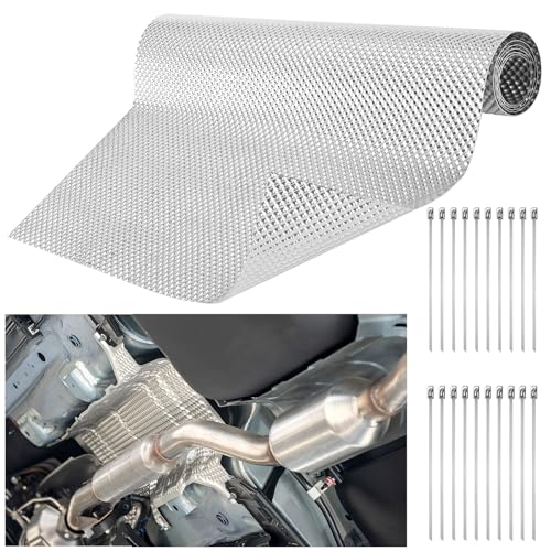 UNIFAMILY Embossed Exhaust Heat Shield Automotive, 12' x 39' Aluminum Exhaust Heat Wrap with 20 Pcs Cable Metal Zip Ties, Exhaust Wrap Heat Barrier Shield, Heat Wrap for Exhaust pipes
