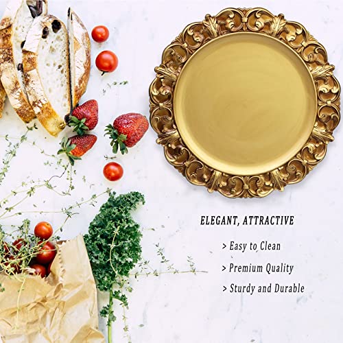 Leemxiiny 13" Antique Gold Charger Plates, Set Of 6 Plastic Textured Chargers For Dinner Plates With Embossed Rim, Table Décor, Party, Wedding, Holiday #TOP2