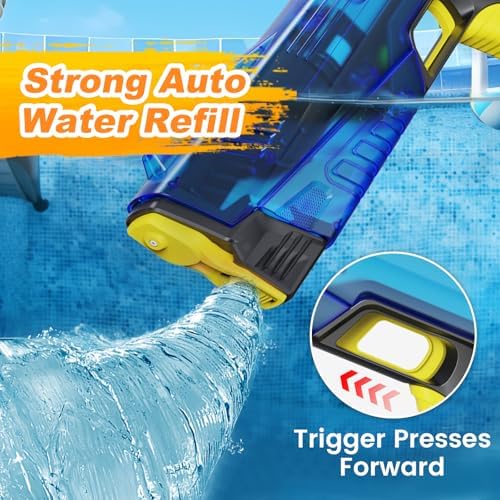 Electric Water Gun for Adults & Kids with Colorful LED Light,Automatic Fill Up Water Blaster Squirt Guns with Flashing Head,Range up to 32FT, Summer Outdoor Toy for Swimming Pool Beach Party(Blue) - 1