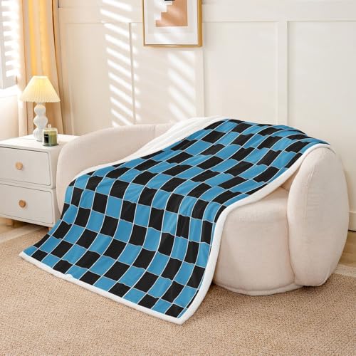Image of Erosebridal Plaid Sherpa Blanket Navy Blue Black Checkerboard Fuzzy Plush Throw Geometric Checkered Fleece Blanket for Kids Boys Girls,Aesthetic Grids Decor for Bed Couch 40 inchx50 inch