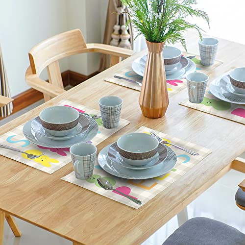 Happy Easter Peeps Placemats Set Of 4 Spring Decor Bunny Place Mats Grey Checked Holiday Line Table Mats Heat-Resistant Non-Slip Cloth Placemats For Home Party Kitchen Dining Table Decor 12X18 In #TOP6