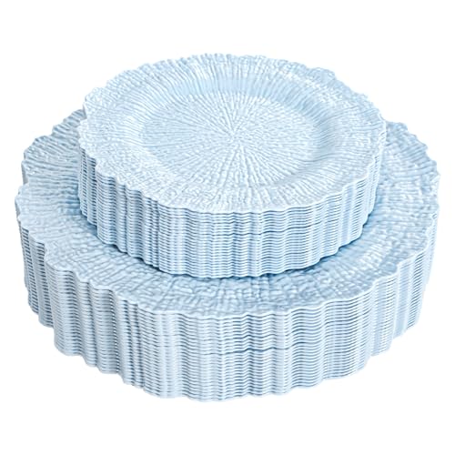 DaYammi 60Pcs Blue Plastic Plates - Light Blue Pates Disposable & Reusable - Heavy Duty Plastic Plates for Party Including 30 Dinner Plate 30 Dessert Plate for Weddings Birthdays Dinner Parties