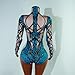 Fashion Goldenblue Glitter Printed Bodysuit Pole Dance Leotard Sexy Party Nightclub Bar Celebrate Drag Queen Outfit (blue, One Size)