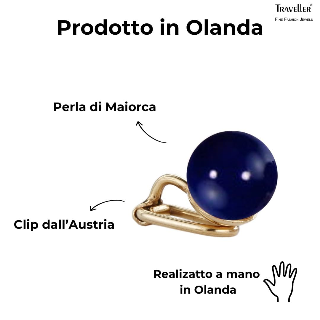 Traveller Orecchini a clip - Perla 12mm blu suro - placcati oro 22 carati - 112307