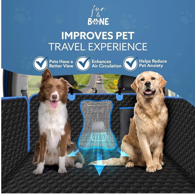 Image of Dog Car Seat Cover -Scratchproof Protector -Waterproof Backseat Cover for Cars -Nonslip Dog Accessories with Mesh Window-Universal Fit for Cars, Trucks, SUVs (Red, Flat Bone Mesh Car Seat Cover)