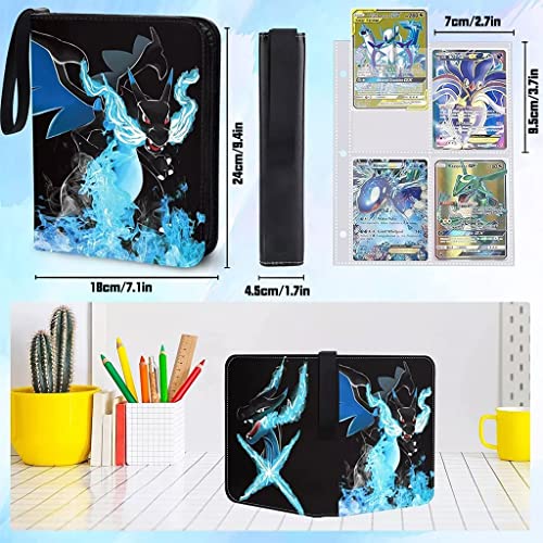 PATPAT® Poke-mon Binder, Poke-mon Cards Album for 400 Card Cartoon Prints Zipper Bag Trading Card Binder Collection Cards Pack Bag Game Card Case Gift for Kids -Charizard X