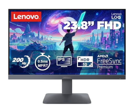 Image of Lenovo LOQ 24-10 | 23.8 inch (60.45cm) FHD (1920x1080) IPS 200Hz Gaming Monitor | 0.5ms, HDR10 Compliance, AMD FreeSync, 99% sRGB, 2xHDMI 2.1 TMDS, 1xDP 1.4| Tilt | Lunar Grey | 68F1GACBIN