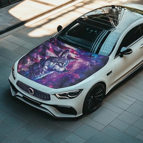 Image of Car Hood Cover Stretch Polyester Cover for Car Hood All Seasons Universal Auto Hood Protective Accessories for Sedan SUV Pickup Truck (American Flag Wolf Butterfly Design)