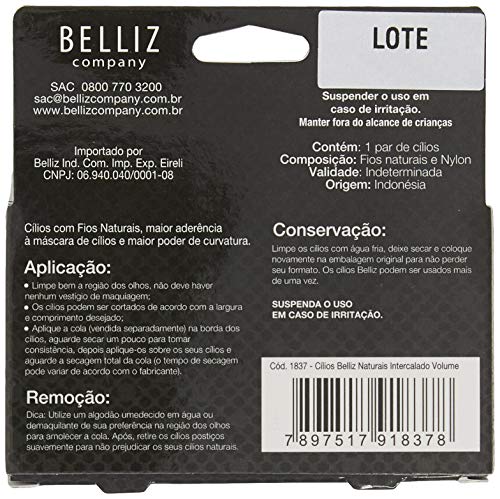 Cílios Naturais Intercalados, Belliz, Preto, Único