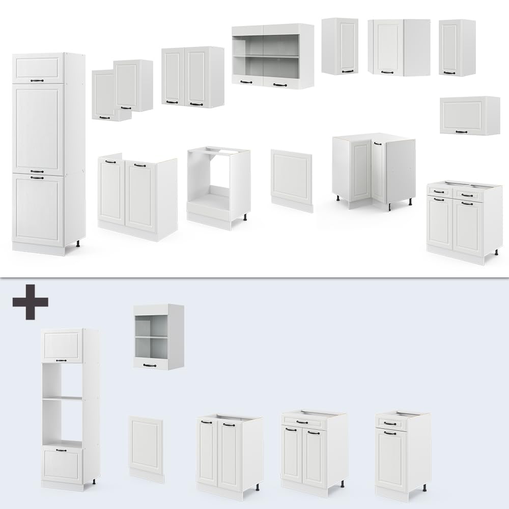 Vicco Cuisine en Angle R-Line, Blanc Campagne/Blanc, 287 x 227 cm