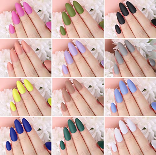 Image of FANDAMEI Press on Nails Almond Matte, 24 Colors 576PCS Press on Nails Medium Almond Matte, Acrylic Medium Fake Nails Full Cover, Natural Press on Nail, False Nails with Nail Glue