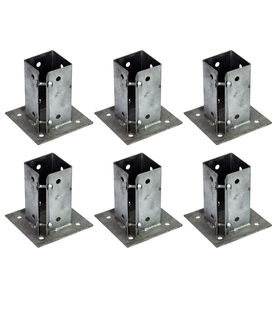 6 x Fence Post Holder 75mm posts Support Bolt Down Shoe Anchor Clamp Grip Galvanised for 75mm x 75mm posts (3") Eliza Tinsley Swiftpost, Pack of 6