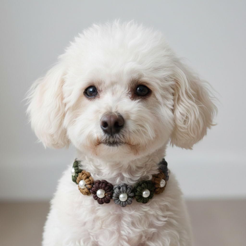 Cute Handmade Paracord Dog Collar Necklace – Unique Hand-Braided Multi-Color Flower Design Pet Accessory for Medium Dogs Fit 12-16" Neck Size M