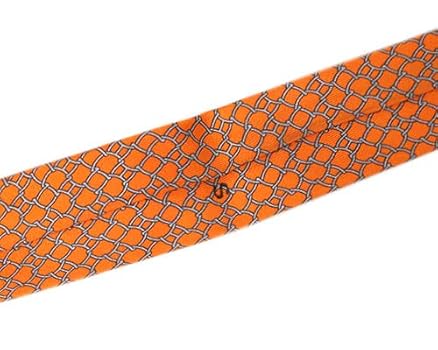 HERMES シルク ネクタイ オレンジ グレー HERMES エルメス ネクタイ TIE メンズ フランス製 シルク H柄