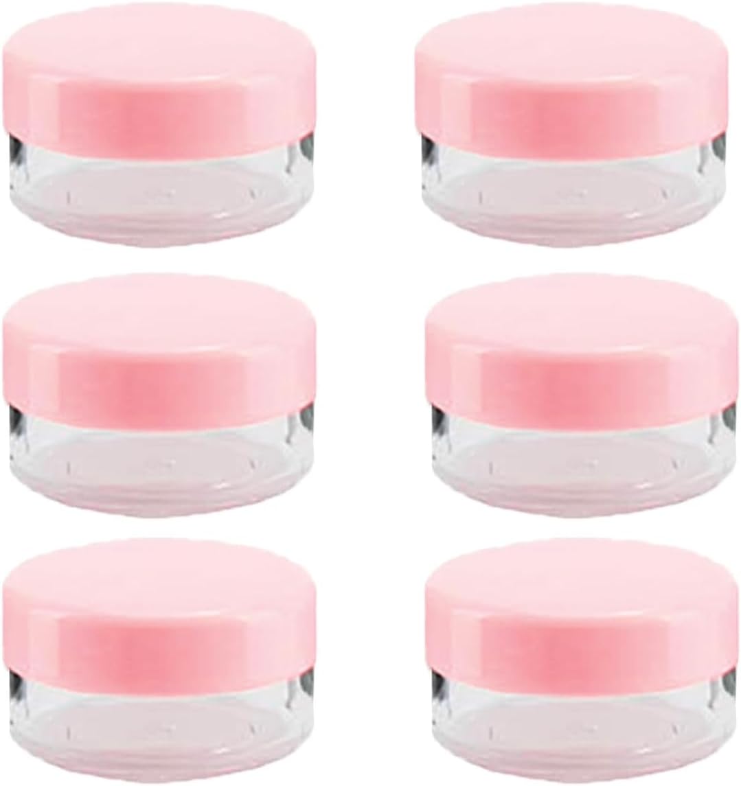 (Pack of 6) Refillable Small Containers for Makeup, Cream & Lip Balm - Portable Mini Size Empty Storage Boxes with Spatula for Travel - Plastic Small Box Container for Cosmetic - Multicolour