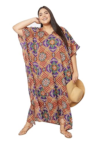 Image of Gypsie Blu Women Plus Size Kaftan Dress Beach Cover Up Maxi Dresses for Women, V-Neck Kimono Sleeve 1X-3X