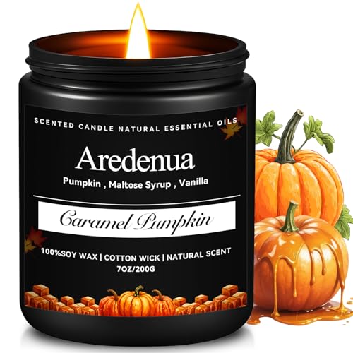 Caramel Pumpkin Candle | Fall Pumpkin Candle - Autumn Scented Candle for Home, 7oz Pumpkin Soy Candles with 50hr Burn Time, Holiday Thanksgiving Fall