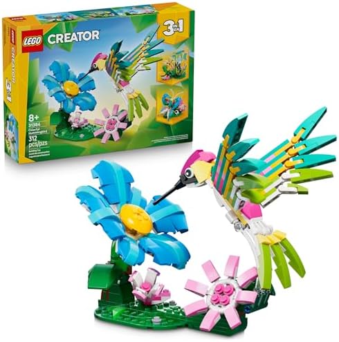 LEGO Creator 3 in1 Wild Animals: Colorful Hummingbird Building Toy for Girls, Boys, & Kids, Ages 8+ - Build a Bird, Butterfly, or Tropical Fish - Gift Idea for Birthdays - 31384