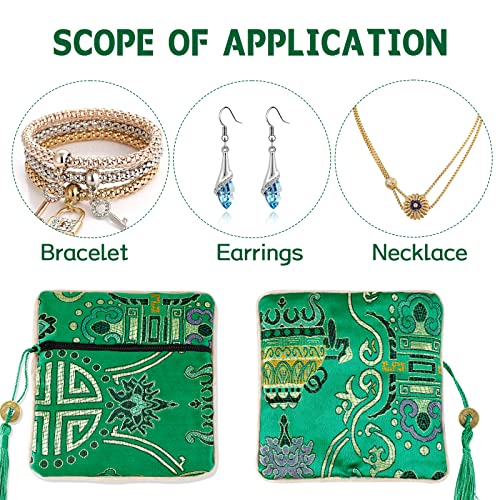 5PCS Jewelry Silk Purse Pouch, Chinese Silk Style Zipper Brocade Embroidered Bag for Women Coin Wallet (Green)3