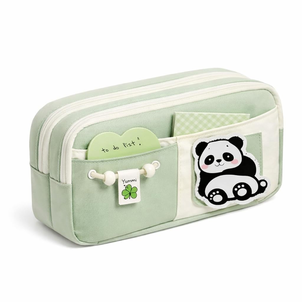 Panda Pencil Case,Cute Design Large Capacity with Transparent Window, Includes Panda Doll and Stickers (Cream Yellow) — Amazon image 14