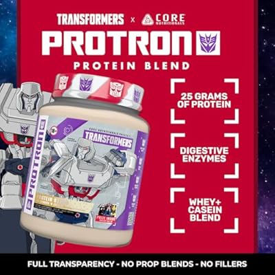 Core Nutritionals Transformers Protron Protein | Whey + Casein Blend | MCTs & Digestive Enzymes | 25g Protein | Free Prize Inside - Starscream | 2 Pound (Milk Chocolate Cookie 'N Cream)
