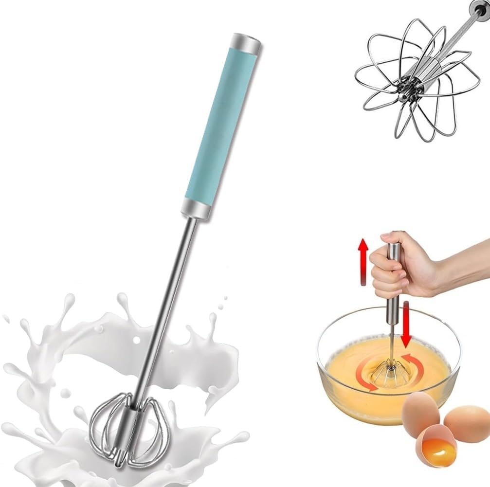 Stainless Steel Semi-Automatic Whisk Egg Whisk Hand Push Rotary Whisk Blender Semi Auto Egg Beater Hand Push Mixer Stirrer Egg Scrambler for Blending, Whisking, Frothing, Beating & Stirring,12 Inch