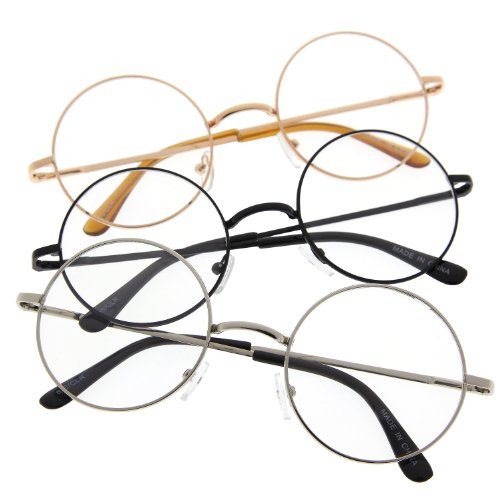 John Lennon Inspired Round Clear Lens Glasses Hippy Sunglasses Vintage 3 Pack