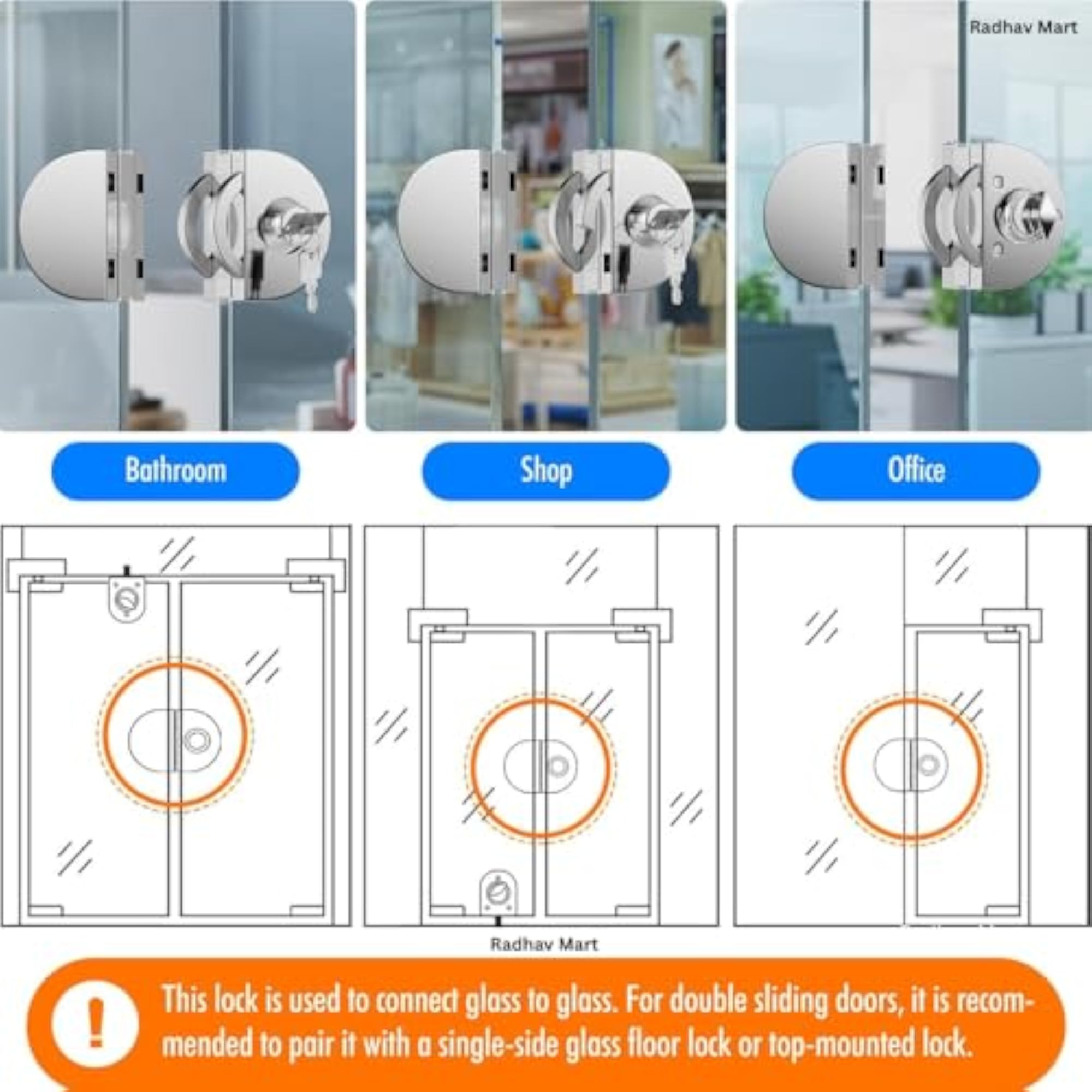 Heavy Duty 304 Stainless Steel Glass Door Lock