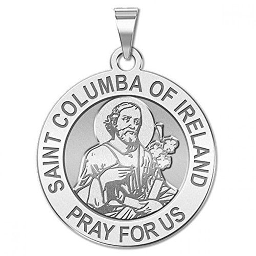 PicturesOnGold.com Saint Columba of Ireland Round Religious Medal - 2/3 Inch Size of Dime, Sterling Silver