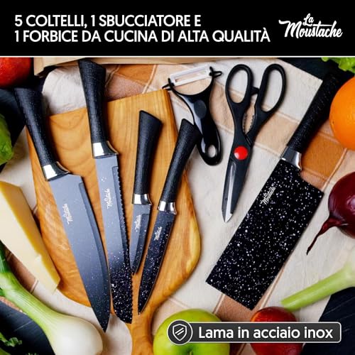 La Moustache - Batteria Di Pentole E Padelle In Alluminio Con Antiaderente | 8 Pezzi Callao + 5 Coltelli In Acciaio Inossidabile Con Pelapatate E Forbici Per Tutte Le Cucine, Inclusa L’Induzione - 6