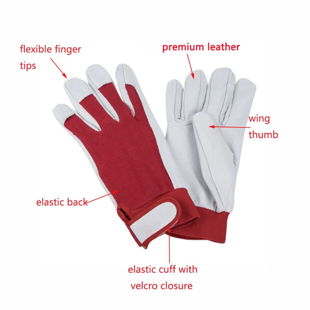 Gants de travail pour hommes, 5 paires de gants de travail de jardin Gants de travail de sécurité pour femmes en cuir de porc Gants de jardinage utilitaires souples respirants Spandex Dos (L)