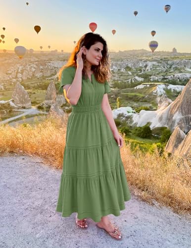 Image of ZESICA Women's Summer Casual Short Sleeve Boho Midi Dress