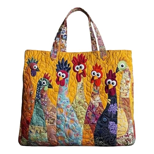 Funny Chicken Quilted Tote Animal Patchwork Shoulder Bag Women Daily Handbag For Shopping (3D F)