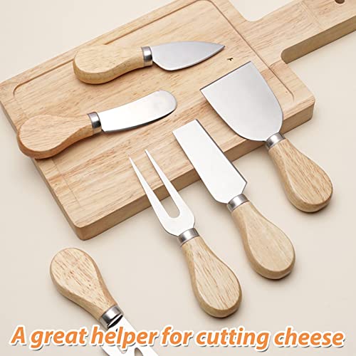 iTGOOS 6 Pieces Cheese Knife Gift Set Cheese Knives Set Stainless Steel Cheese Knife Cheese Fork Cheese Shovel with Oak Handle for Family Gathering Party Halloween Christmas - Image 7