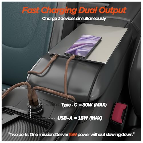 Image of Phonokart Creta 2 48W Car Charger, Dual USB Port (30W PD USB-C + 18W QC 3.0 USB-A), Fast Charging Adapter for Cars, SUVs & Trucks