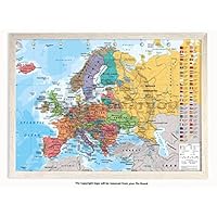 Laminated Posters Framed - Map Of Europe - Push Pin Memo Notice Board - White Driftwood Effect - Matt Finish - Measures 96.5 x 66 cms (38 x 26 Inches - Approx)