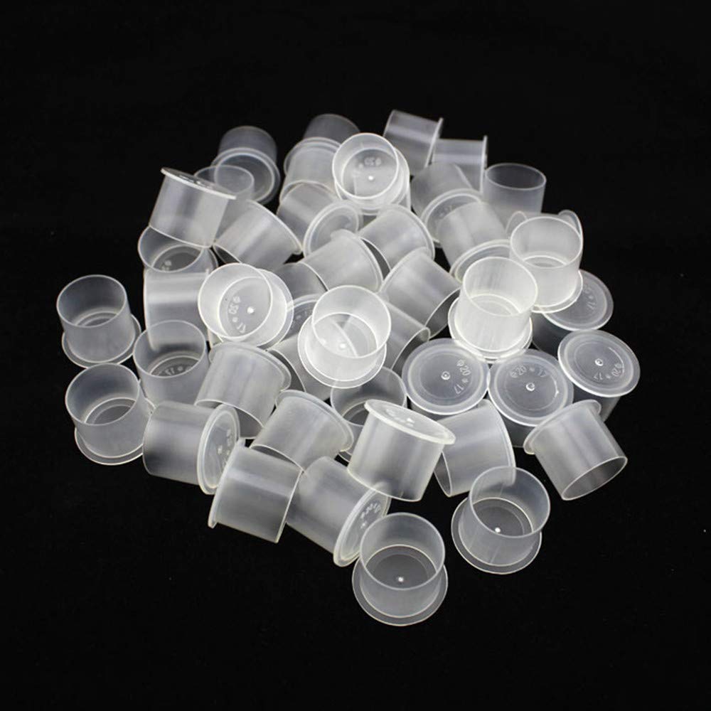 300 tazas de tinta de plástico desechables para tatuaje, tapas anchas, base blanca, grandes L 14 * 17 mm, tazas de tinta para tatuaje para tinta de tatuaje, suministros de tatuaje, kits de tatuaje