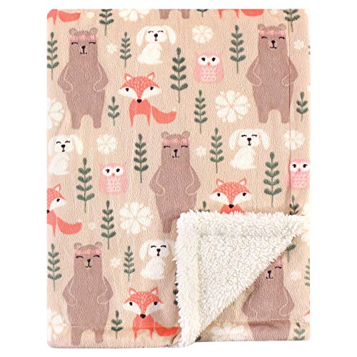 Hudson Baby Unisex Baby Plush Blanket with Sherpa Back, Girl Forest, One Size