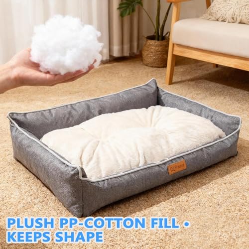 LxsNyvantic Hundebett 90×60×(18,5+10) cm Grau, Bequemes Hundekorb Mit Abnehmbarem Innenkissen, Waschbares Hundesofa Aus Oxfordgewebe & Geruchsregulierendem Kurzplüsch, Für Haustiere Bis 20 Kg