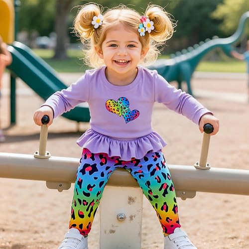 Funnycokid Girls 2 pcs Outfit Sets Long Sleeve Shirt Floral Pants for 3-7 Years Kids Fall Ruffle Hem Clothes2