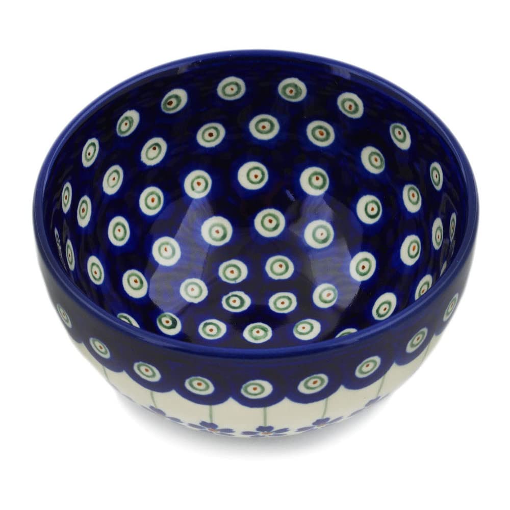 Polish Pottery 4½-inch Bowl (Flowering Peacock Theme) + Certificate of Authenticity