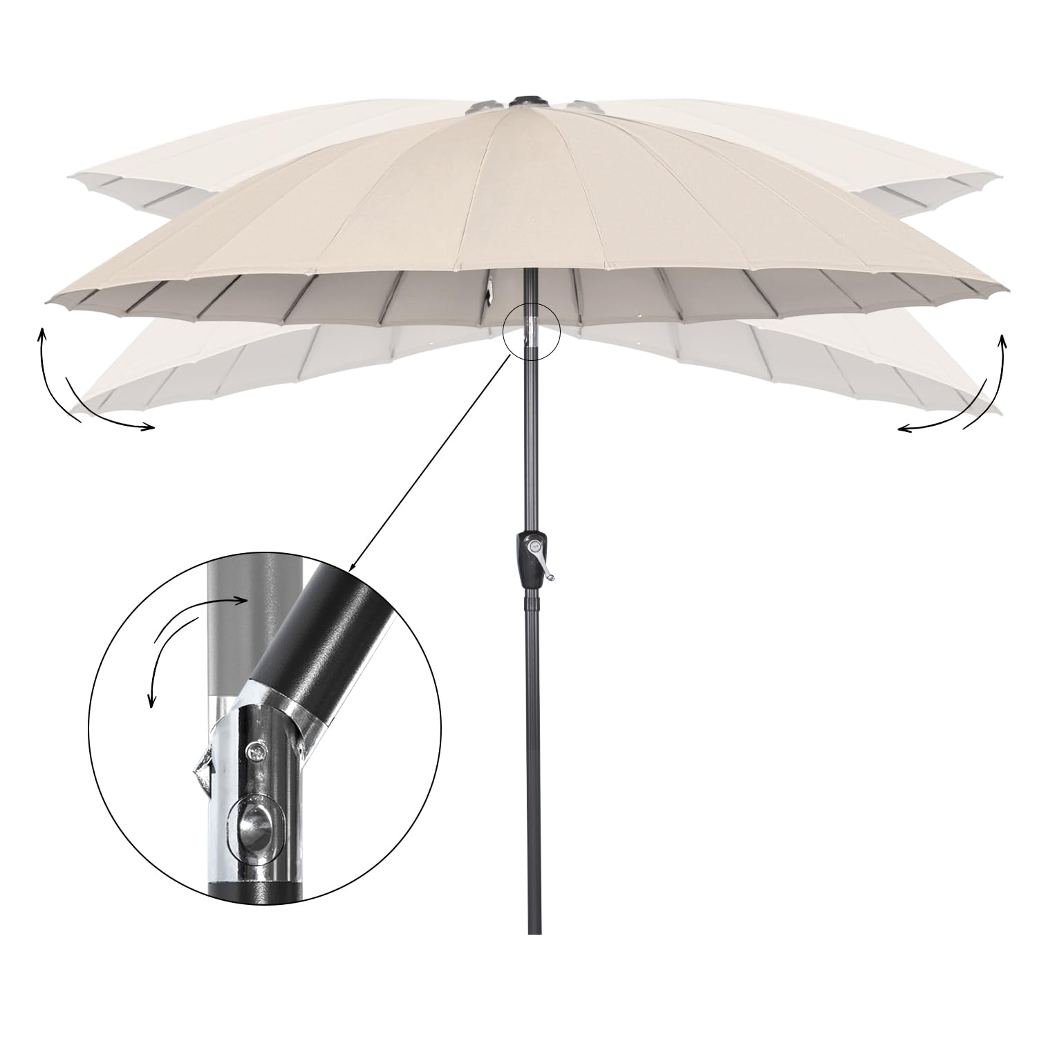 Angel Living Parasol De Jardin Parasol 250cm Rond, 24 baleines, L'Ombre De MéCanisme D'Inclinaison De Manivelle, Protection UV, pour Balcon, Terrasse, Piscine, Extérieur, Plage